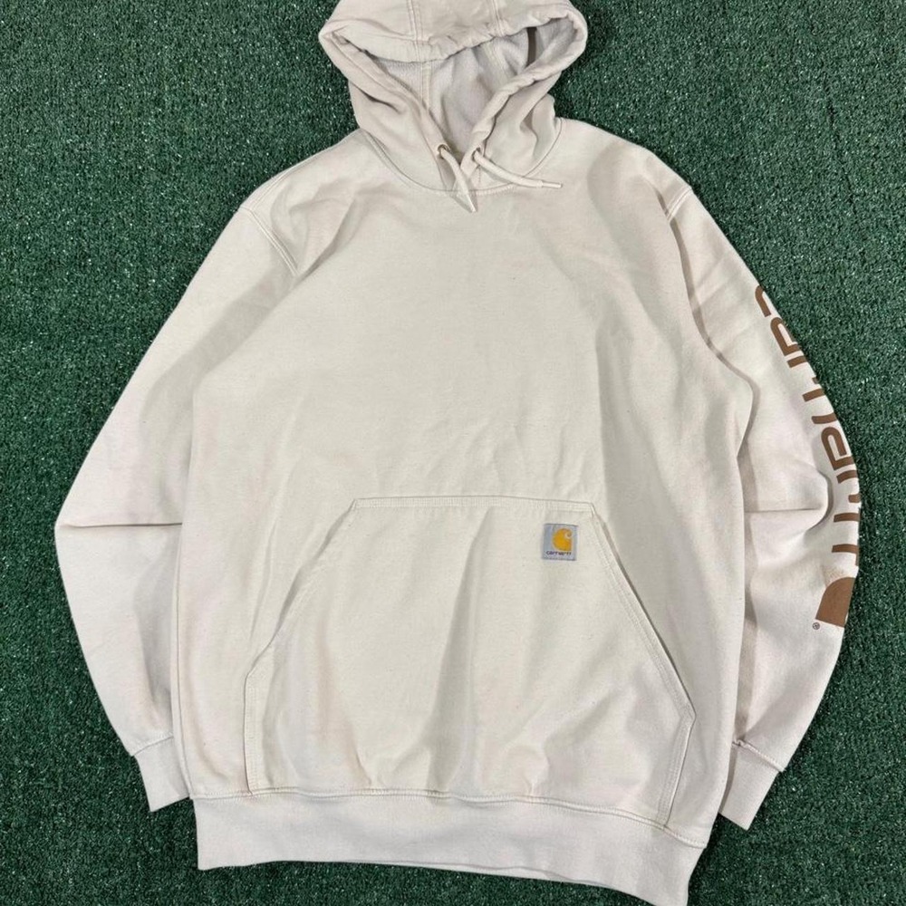 Carhartt Cream Loose Fit Sleeve Logo Hoodie Mens Size M 0319